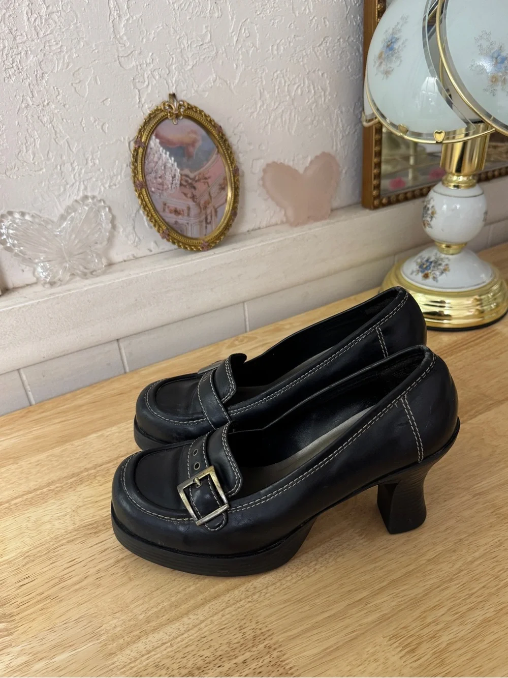 Ellemenno Black Y2K Platform Buckle Loafer Heels Size 8.5 Grunge